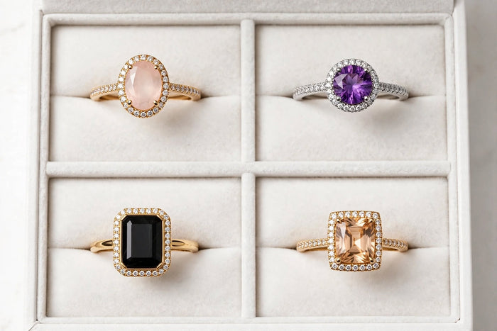 Blush Romance 4-Piece Halo Rings Bundle 💖🌸 | Pink, Purple, Black & Peach Champagne | Adjustable Rings Set | BACHAT BEAT