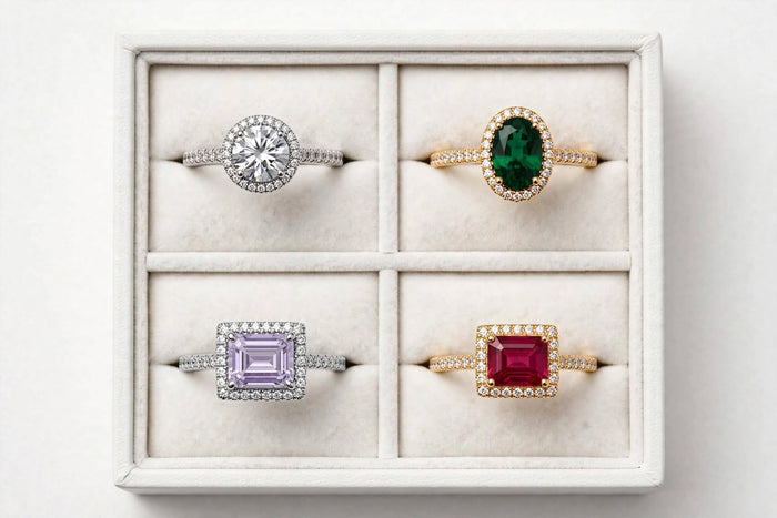 Sunshine & Emerald 4-Piece Halo Rings Bundle ☀️💚 | Yellow Citrine, Pink Ruby, Emerald Green & Clear Vintage | BACHAT BEAT 💍