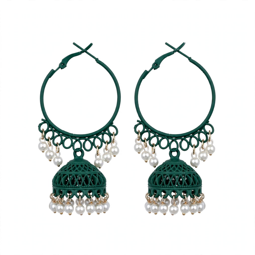 Colorful Pearl Jhumka Hoop Earrings – 8 Colors Collection – Filigree Dome Bali Jhumki with Faux Pearls | Trendy Ethnic Earrings | BACHAT BEAT ✨