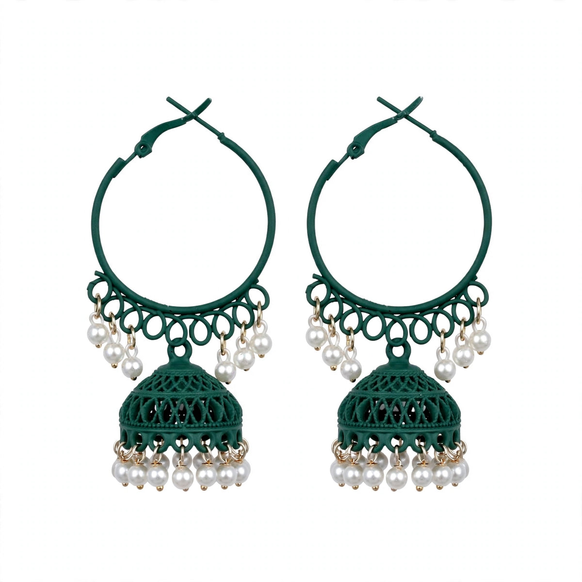 Colorful Pearl Jhumka Hoop Earrings – 8 Colors Collection – Filigree Dome Bali Jhumki with Faux Pearls | Trendy Ethnic Earrings | BACHAT BEAT ✨