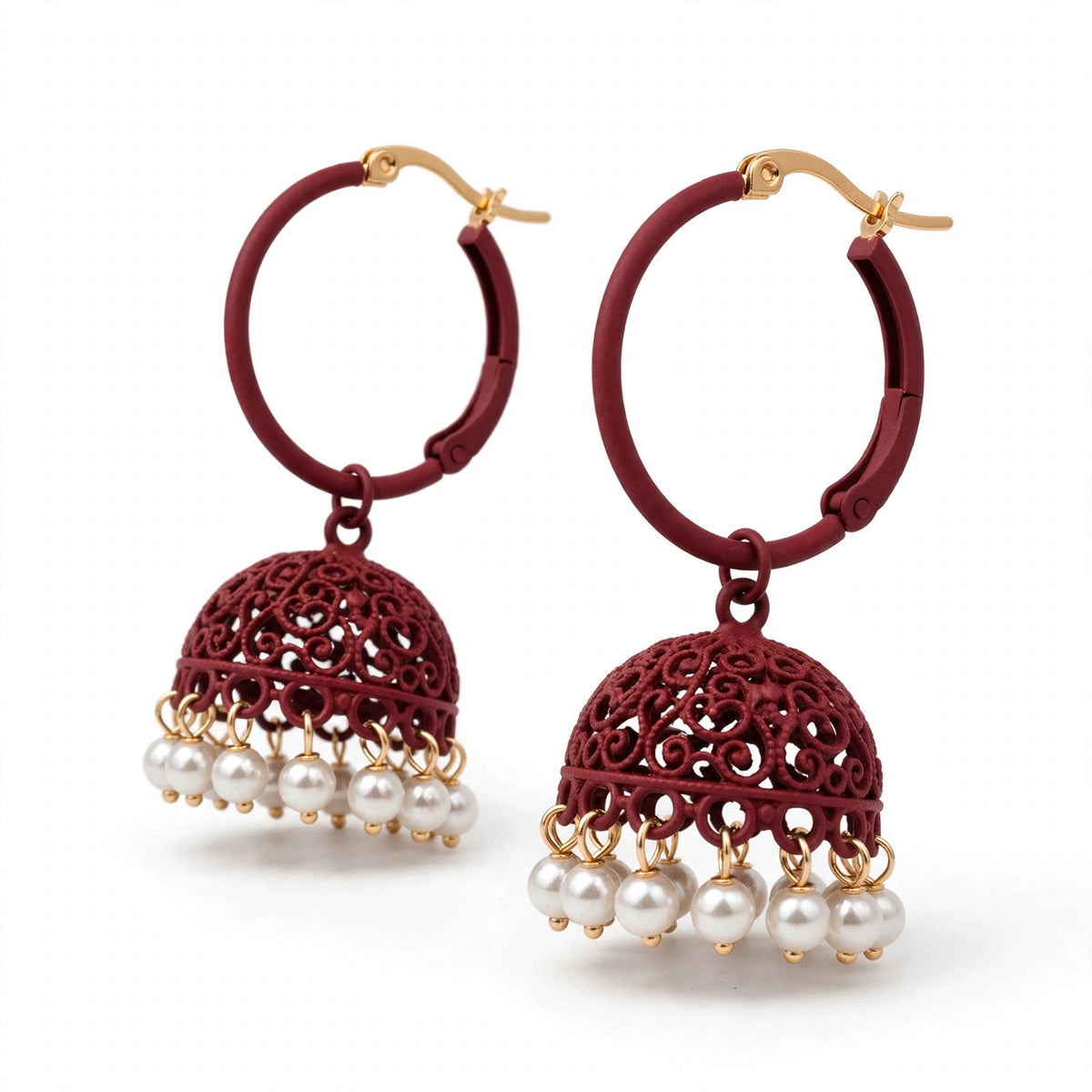 Colorful Pearl Jhumka Hoop Earrings – 8 Colors Collection – Filigree Dome Bali Jhumki with Faux Pearls | Trendy Ethnic Earrings | BACHAT BEAT ✨
