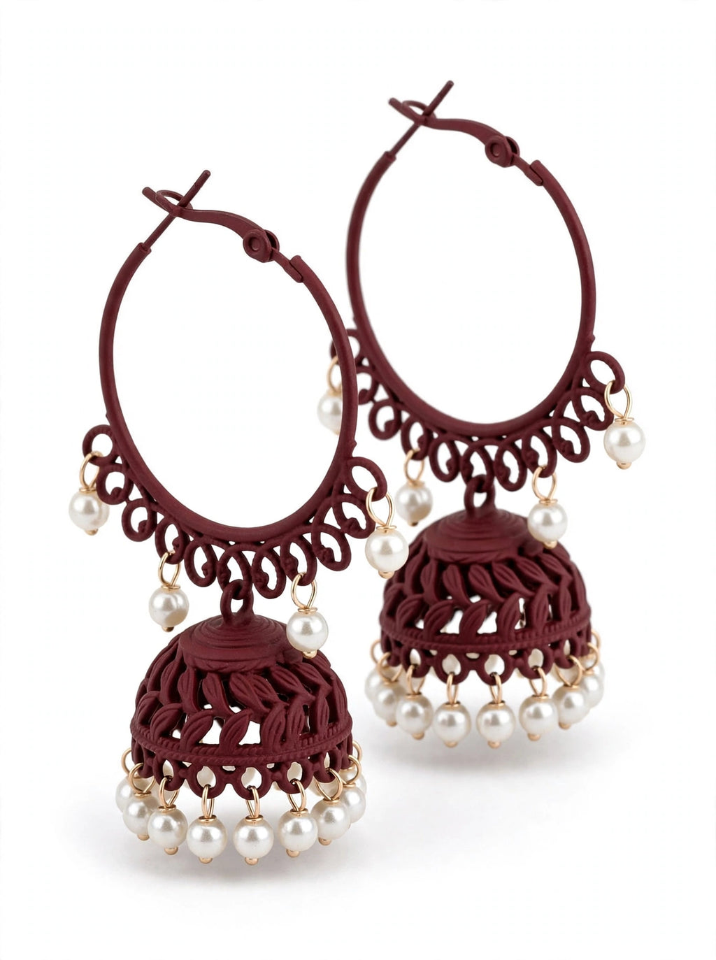 Colorful Pearl Jhumka Hoop Earrings – 8 Colors Collection – Filigree Dome Bali Jhumki with Faux Pearls | Trendy Ethnic Earrings | BACHAT BEAT ✨