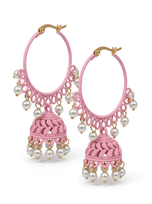 Colorful Pearl Jhumka Hoop Earrings – 8 Colors Collection – Filigree Dome Bali Jhumki with Faux Pearls | Trendy Ethnic Earrings | BACHAT BEAT ✨