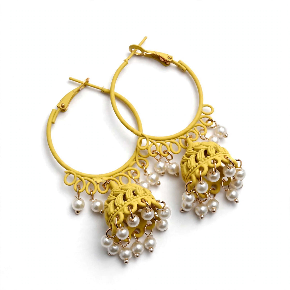 Colorful Pearl Jhumka Hoop Earrings – 8 Colors Collection – Filigree Dome Bali Jhumki with Faux Pearls | Trendy Ethnic Earrings | BACHAT BEAT ✨
