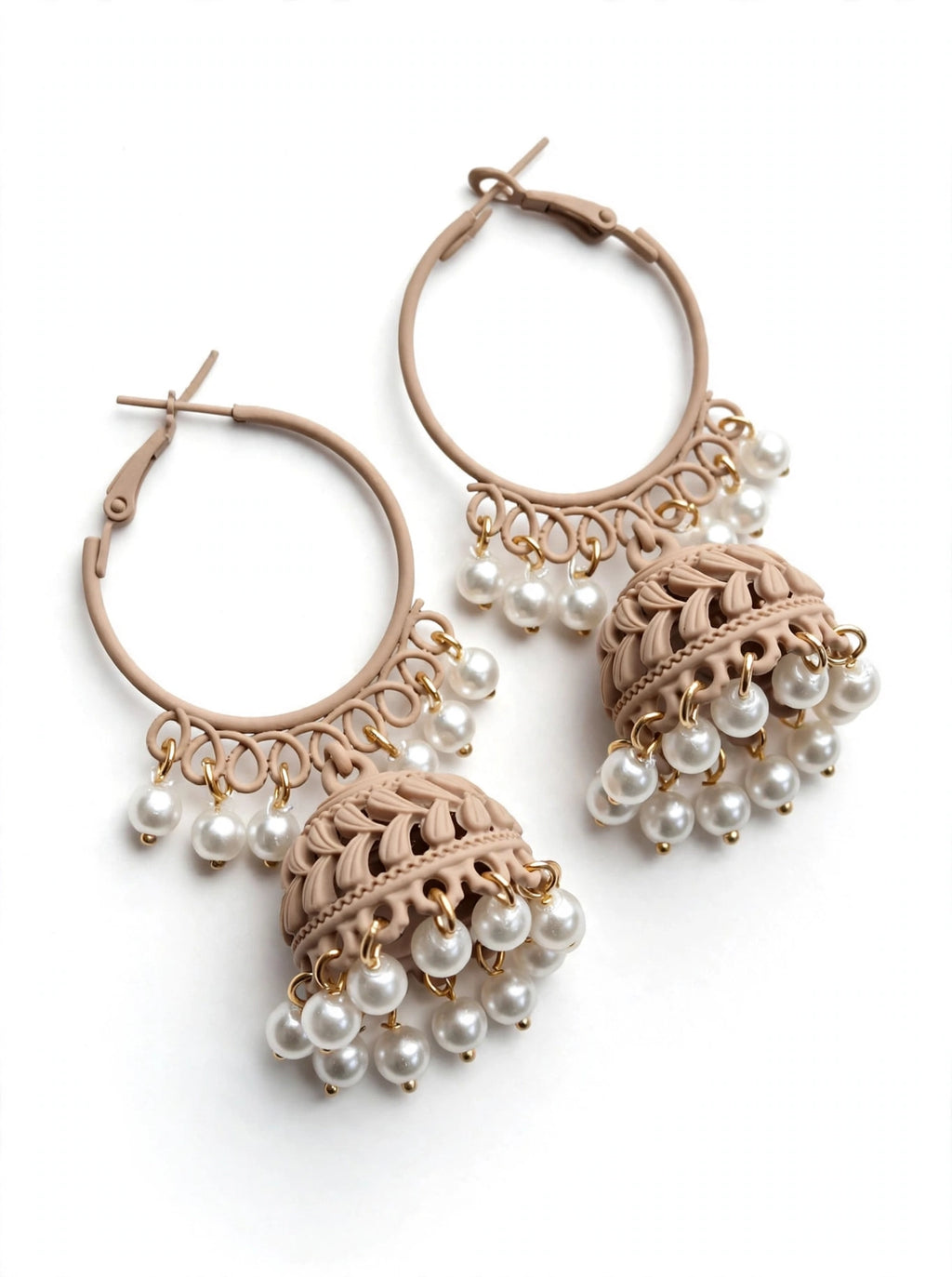 Colorful Pearl Jhumka Hoop Earrings – 8 Colors Collection – Filigree Dome Bali Jhumki with Faux Pearls | Trendy Ethnic Earrings | BACHAT BEAT ✨