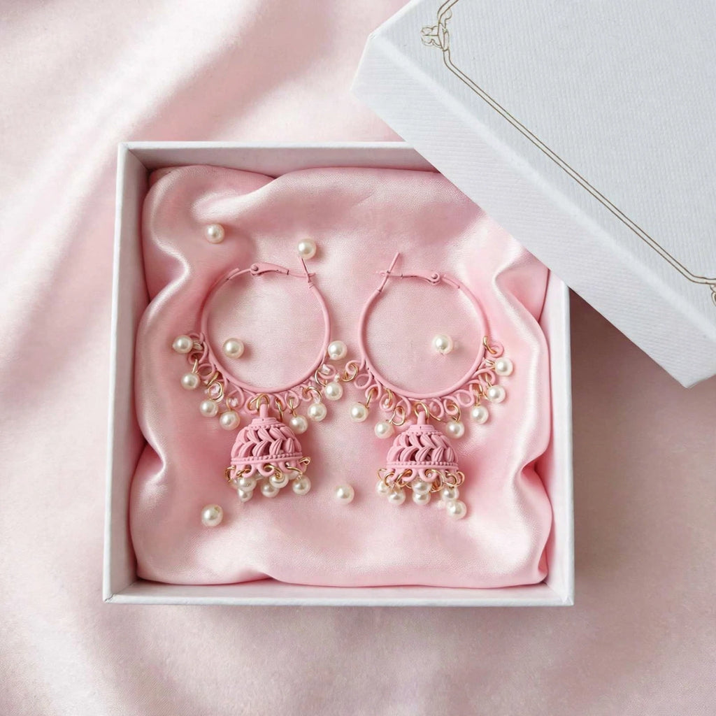 Colorful Pearl Jhumka Hoop Earrings – 8 Colors Collection – Filigree Dome Bali Jhumki with Faux Pearls | Trendy Ethnic Earrings | BACHAT BEAT ✨