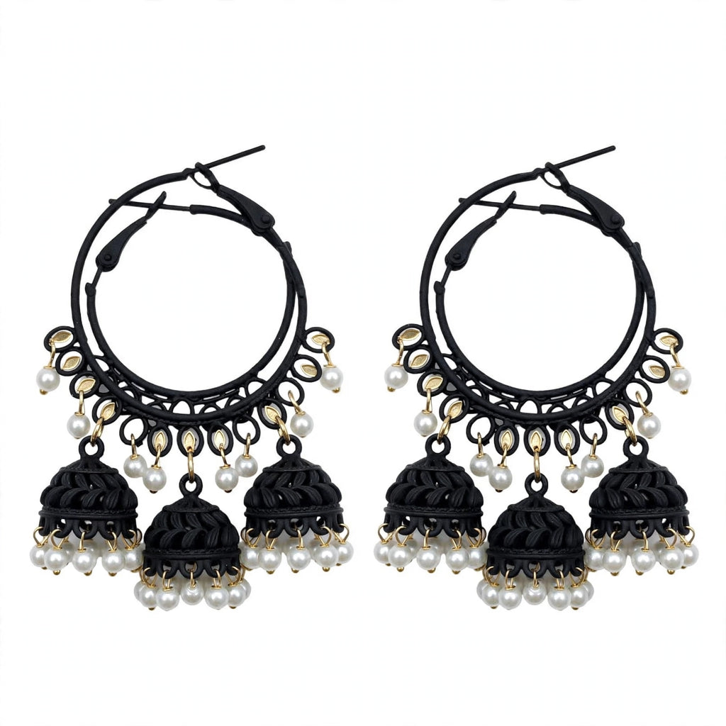Colorful Pearl Jhumka Hoop Earrings – 8 Colors Collection – Filigree Dome Bali Jhumki with Faux Pearls | Trendy Ethnic Earrings | BACHAT BEAT ✨