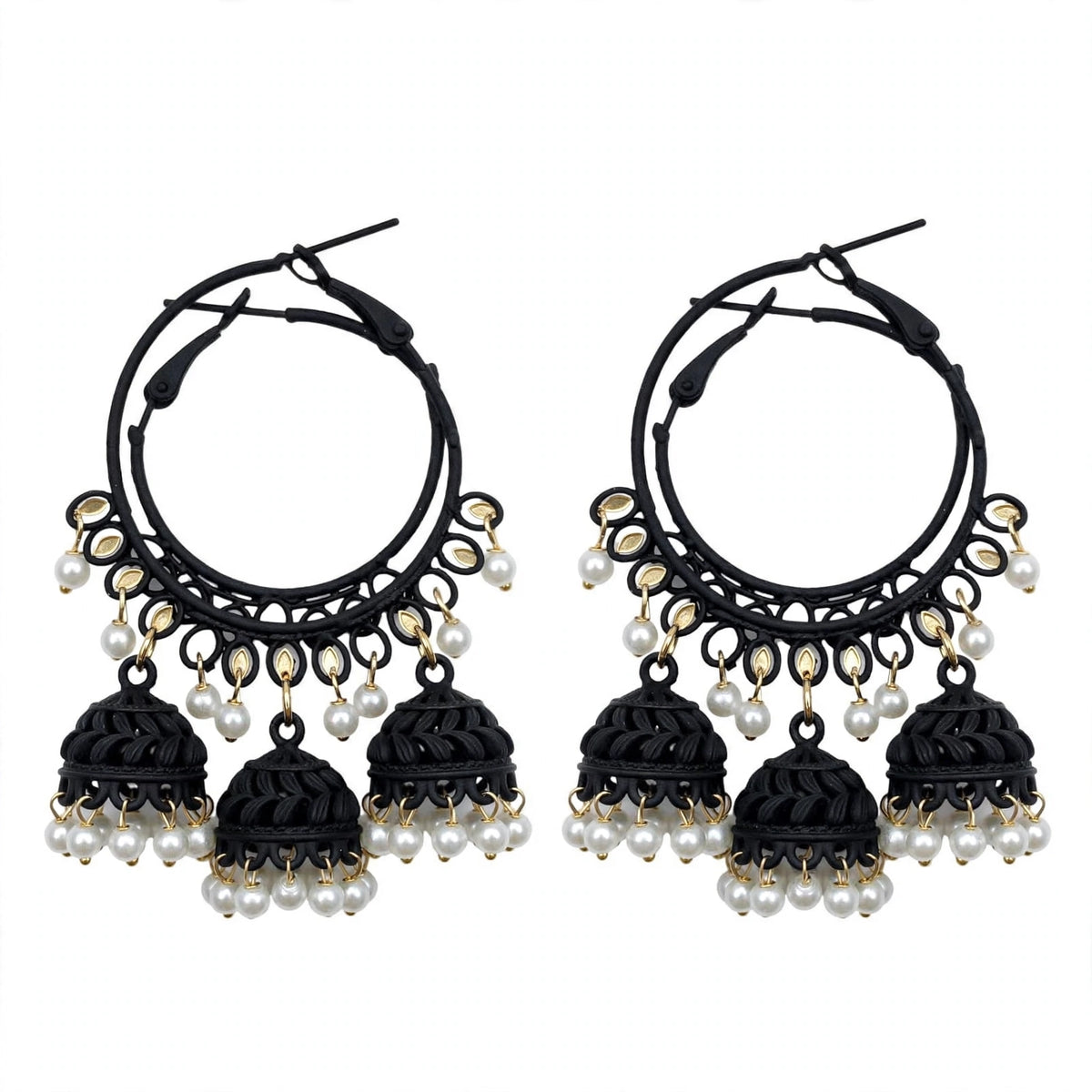 Colorful Pearl Jhumka Hoop Earrings – 8 Colors Collection – Filigree Dome Bali Jhumki with Faux Pearls | Trendy Ethnic Earrings | BACHAT BEAT ✨