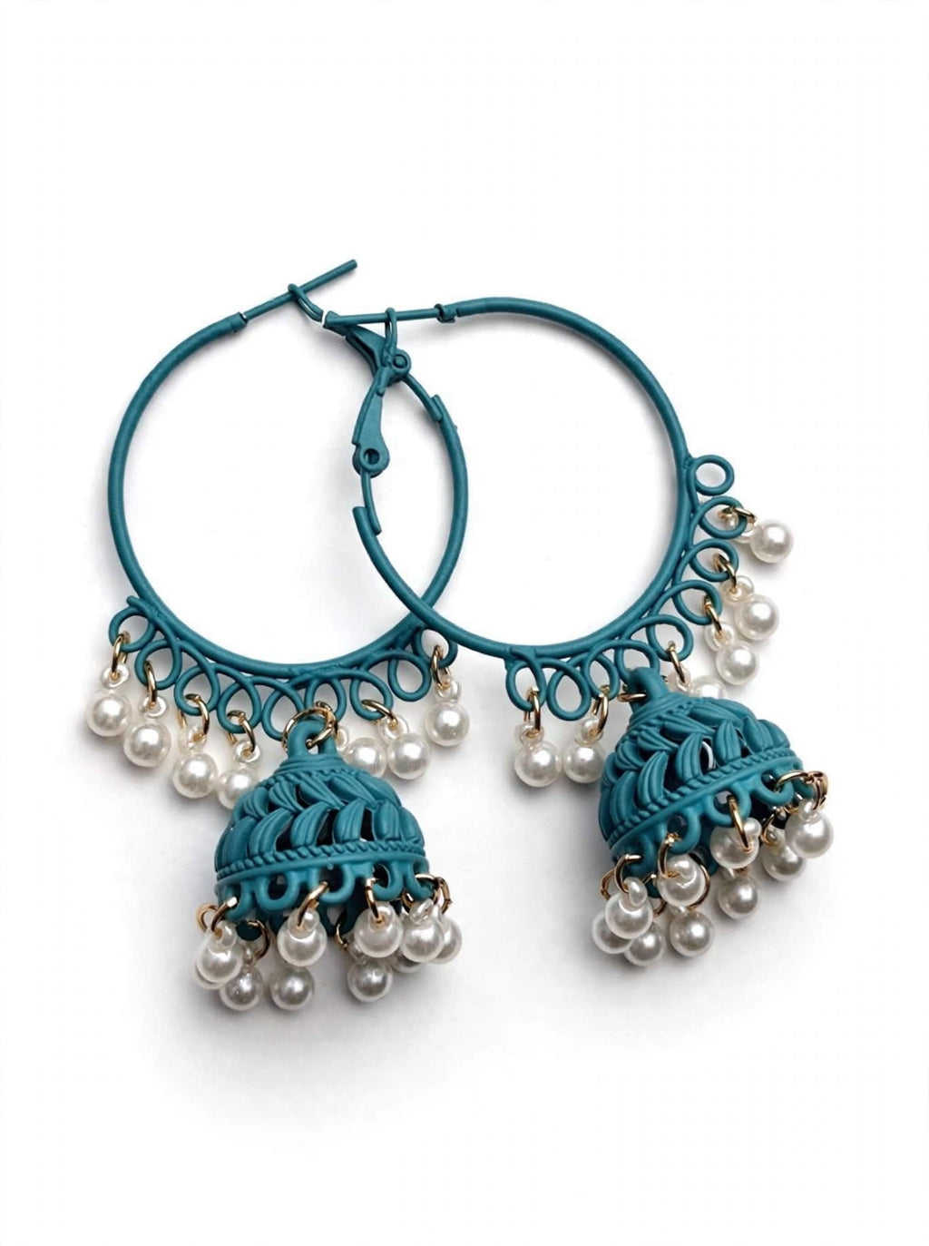 Colorful Pearl Jhumka Hoop Earrings – 8 Colors Collection – Filigree Dome Bali Jhumki with Faux Pearls | Trendy Ethnic Earrings | BACHAT BEAT ✨