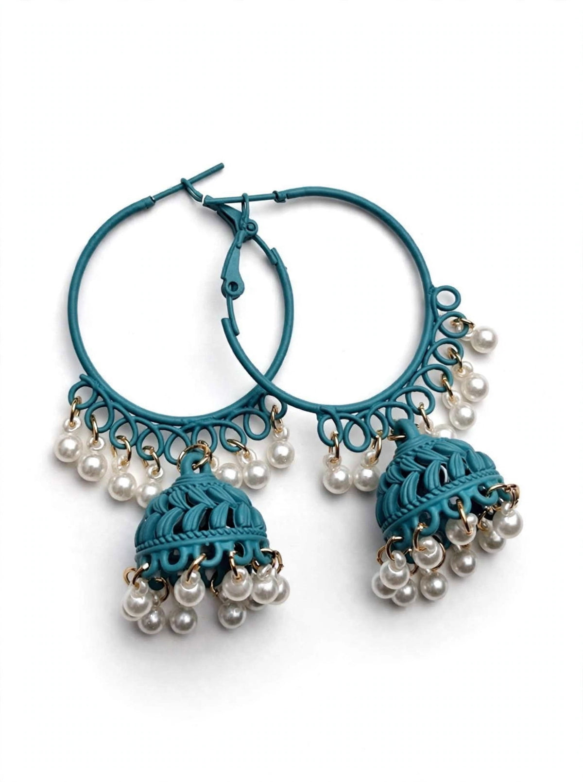 Colorful Pearl Jhumka Hoop Earrings – 8 Colors Collection – Filigree Dome Bali Jhumki with Faux Pearls | Trendy Ethnic Earrings | BACHAT BEAT ✨