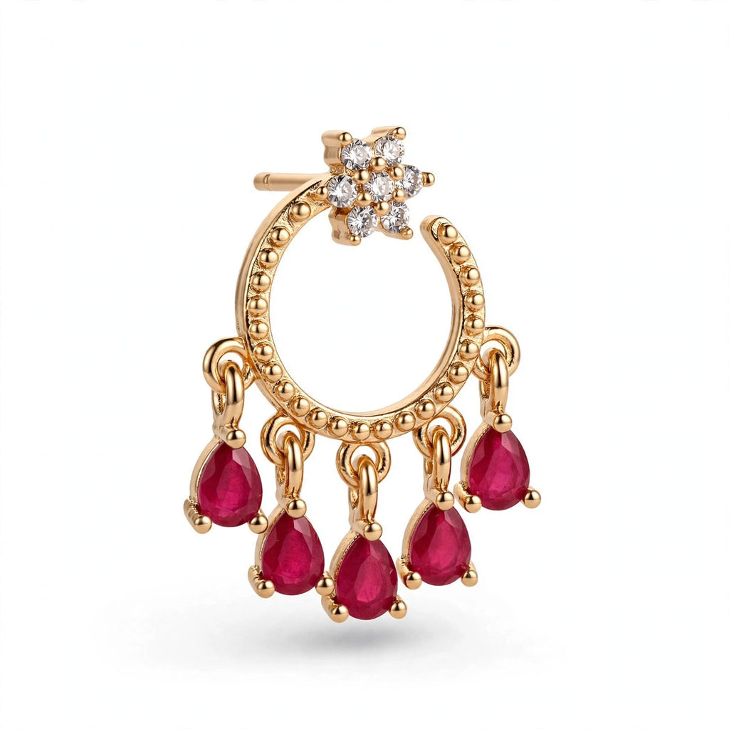 Gold Chandbali Earrings for Women Ruby Red, Black Onyx, Emerald Green & Peach Teardrop Huggie Jhumka | Traditional Pakistani Party Wear ✨🌙