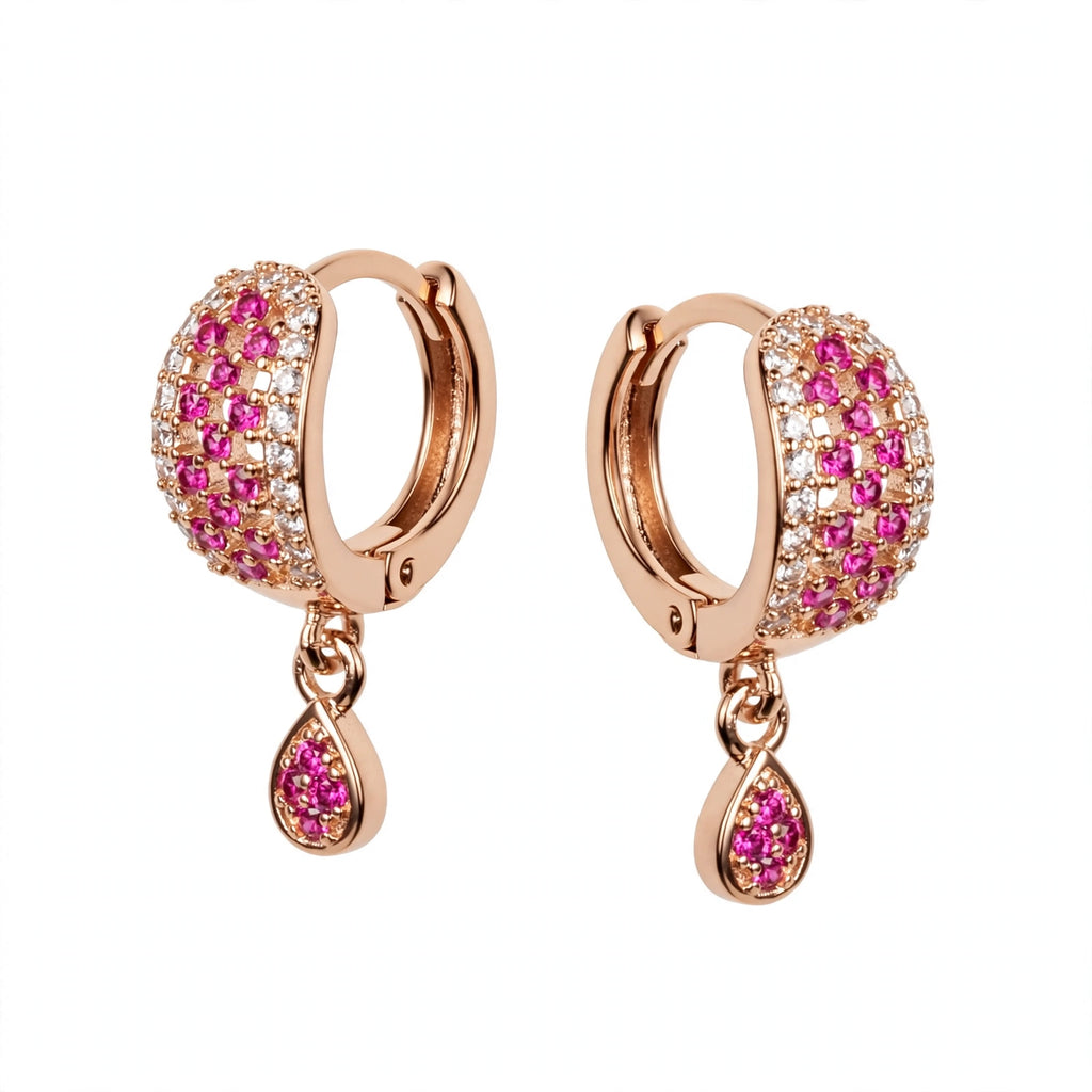 BACHAT BEAT Crystal Pave Huggie Earrings Collection – 2 Designs | Pink & Black Checkered Teardrop Huggie Earrings | Gold Huggie Hoop Earrings for Women | Party Wear 💎💖