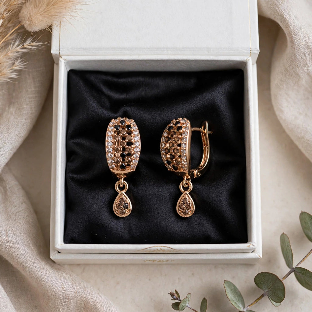 BACHAT BEAT Crystal Pave Huggie Earrings Collection – 2 Designs | Pink & Black Checkered Teardrop Huggie Earrings | Gold Huggie Hoop Earrings for Women | Party Wear 💎💖