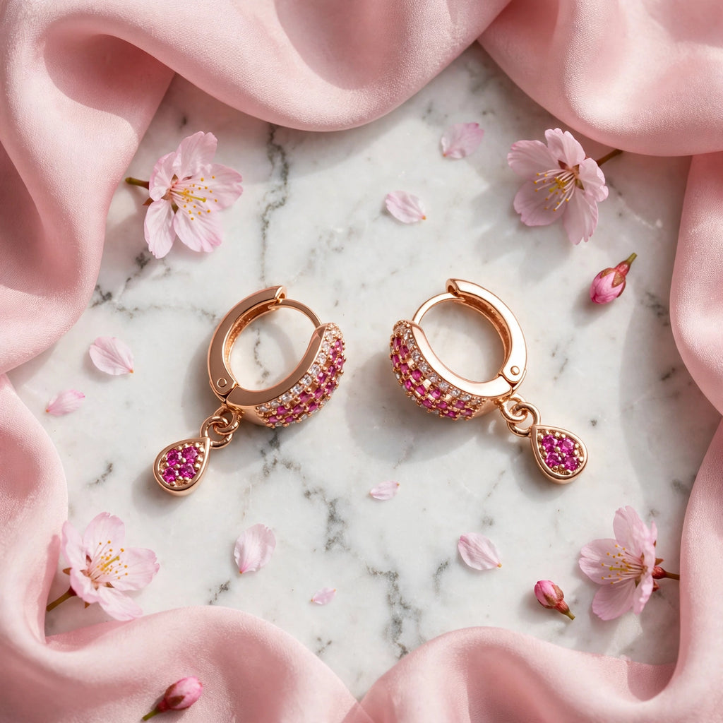 BACHAT BEAT Crystal Pave Huggie Earrings Collection – 2 Designs | Pink & Black Checkered Teardrop Huggie Earrings | Gold Huggie Hoop Earrings for Women | Party Wear 💎💖