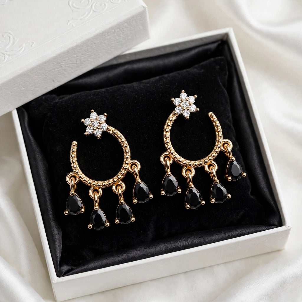 Gold Chandbali Earrings for Women Ruby Red, Black Onyx, Emerald Green & Peach Teardrop Huggie Jhumka | Traditional Pakistani Party Wear ✨🌙