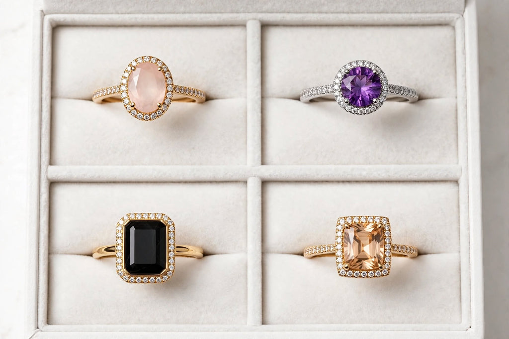 Blush Romance 4-Piece Halo Rings Bundle 💖🌸 | Pink, Purple, Black & Peach Champagne | Adjustable Rings Set | BACHAT BEAT