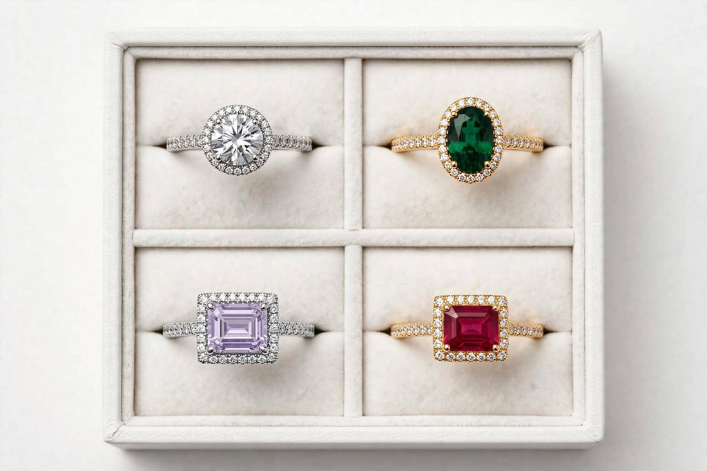 Sunshine & Emerald 4-Piece Halo Rings Bundle ☀️💚 | Yellow Citrine, Pink Ruby, Emerald Green & Clear Vintage | BACHAT BEAT 💍