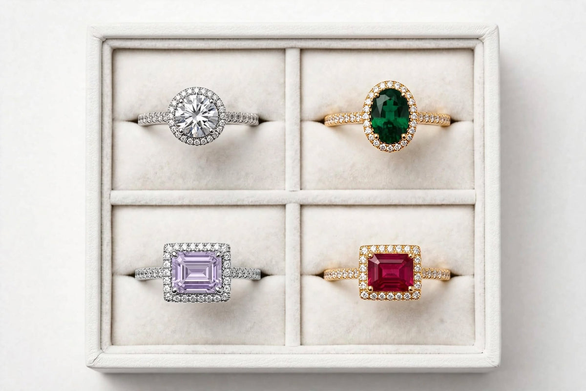 Sunshine & Emerald 4-Piece Halo Rings Bundle ☀️💚 | Yellow Citrine, Pink Ruby, Emerald Green & Clear Vintage | BACHAT BEAT 💍