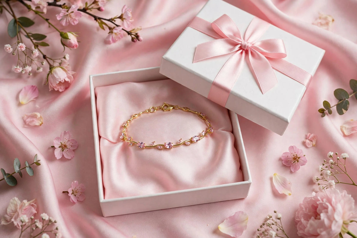 Pink Crystal Leaf Bracelet for Women – Gold Plated Floral Vine Bracelet | Adjustable | Gift for Her | BACHAT BEAT