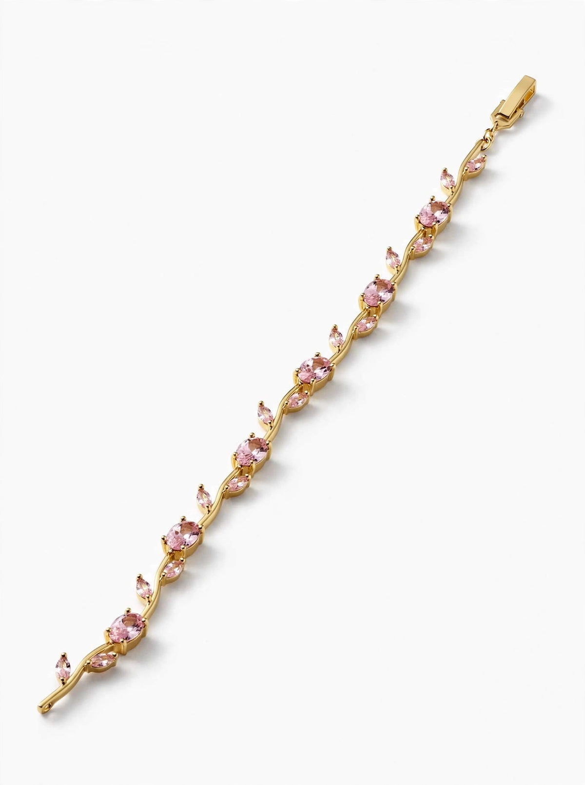 Pink Crystal Leaf Bracelet for Women – Gold Plated Floral Vine Bracelet | Adjustable | Gift for Her | BACHAT BEAT
