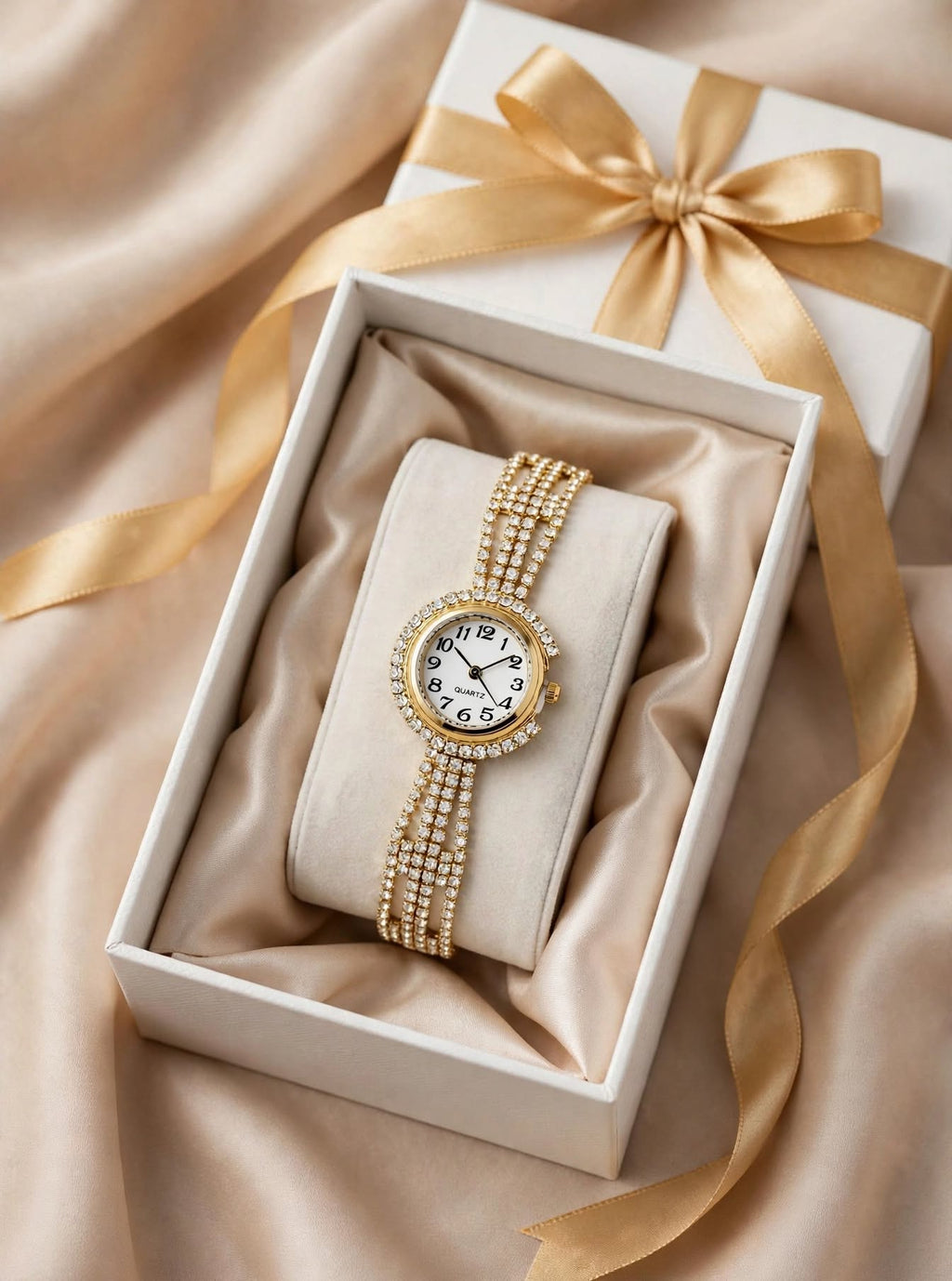 Gold Full Diamond Crystal Mesh Watch