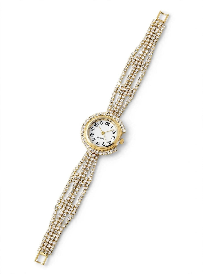 Gold Full Diamond Crystal Mesh Watch