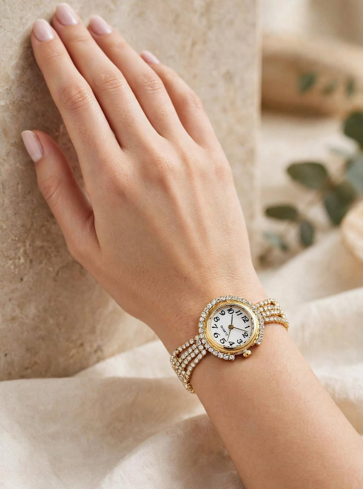 Gold Full Diamond Crystal Mesh Watch